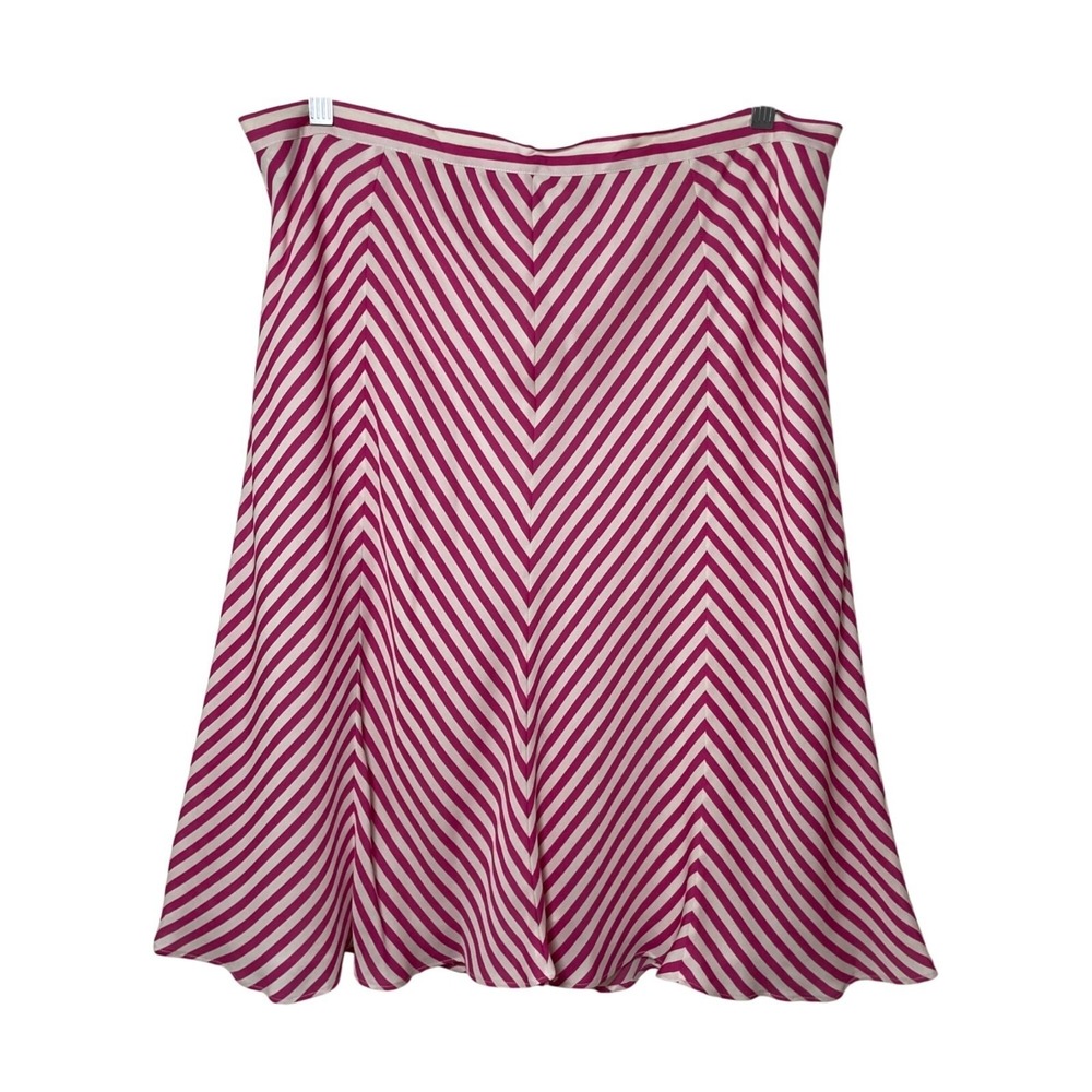 Michael Kors Skirt Womens 16 Pink Stripe Chevron Silk A-Line Midi